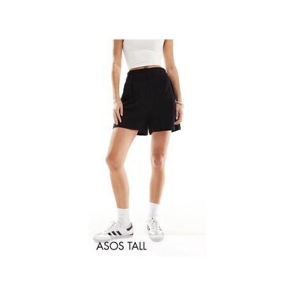 ASOS DESIGN Tall high waist seam detail linen mix shorts in black